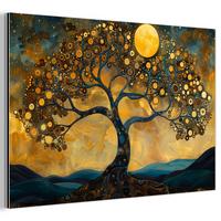 METALLBILD Baum - Mond - Blumen - Gold - Kunst 30x20 cm - Orange, Metall (30/20cm) - MuchoWow