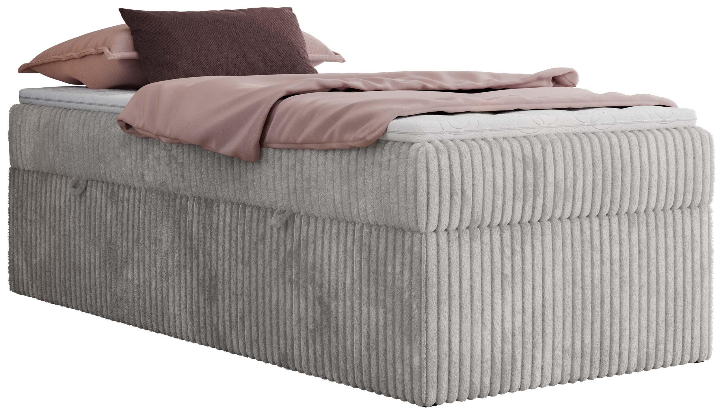 BOXBETT ZERO 90/200 - Hellgrau Cord - H4 - Topper Visco - Hellgrau, Textil (90/200cm) - MKS