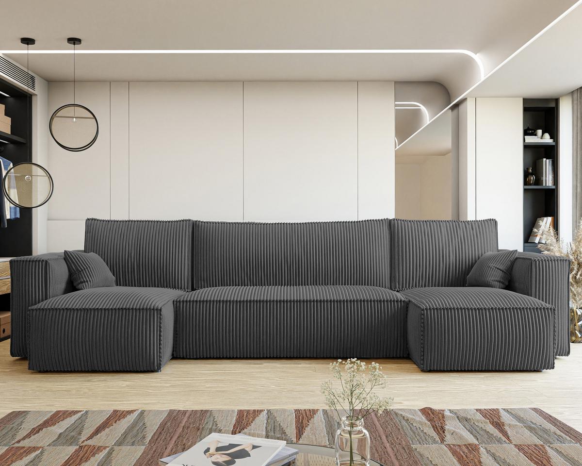 ECKSOFA mit Schlaffunktion und Bettkasten, Dunkelgrau - Dunkelgrau/Grau, Holzwerkstoff/Textil (312/145cm) - Idohome