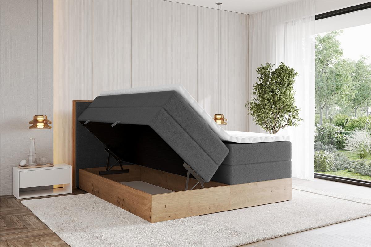 BOXSPRINGBETT LOLLI9 -KING 120x200 - H3/H4 Dunkelgrau - Graphitfarben, Holzwerkstoff (120/200cm) - ALTDECOR