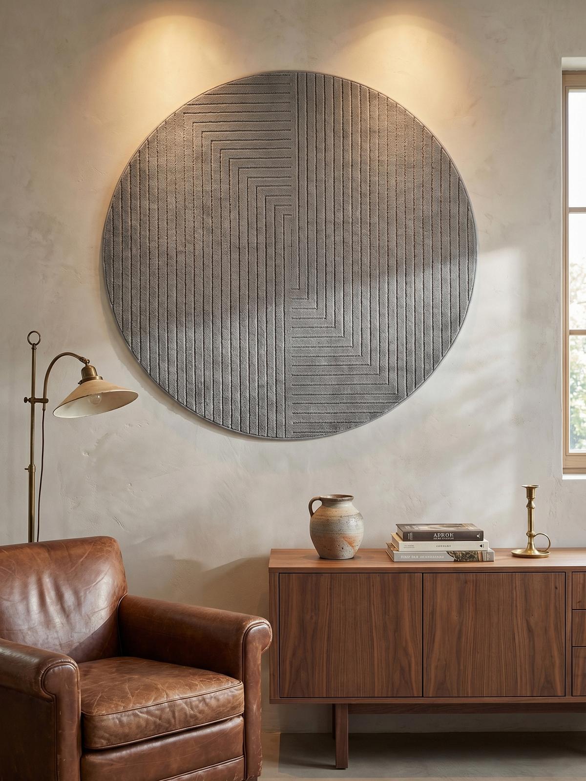 TEPPICH Outdoor ENGADIN in Silber, im Skandi-Stil mit 3D-Design, aus Polypropylen, Ø 120 cm - Silberfarben, Textil (120/120cm) - KADIMA DESIGN