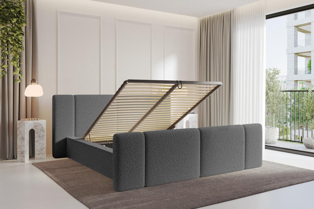 POLSTERBETT mit Bettkasten, Fußteil und Lattenrost, Bett mit Matratze H3/H4 - RIVO-Z 180x200 Grau - Greige, Holzwerkstoff/Textil (180/200cm) - ALTDECOR
