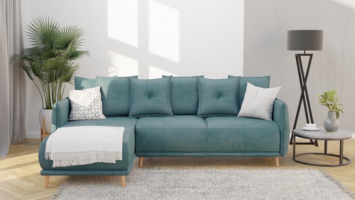 ECKSOFA Chroma Türkis Luxusmicrofaser - Türkis/Braun, Holz/Textil (238/170cm) - S-Style Möbel