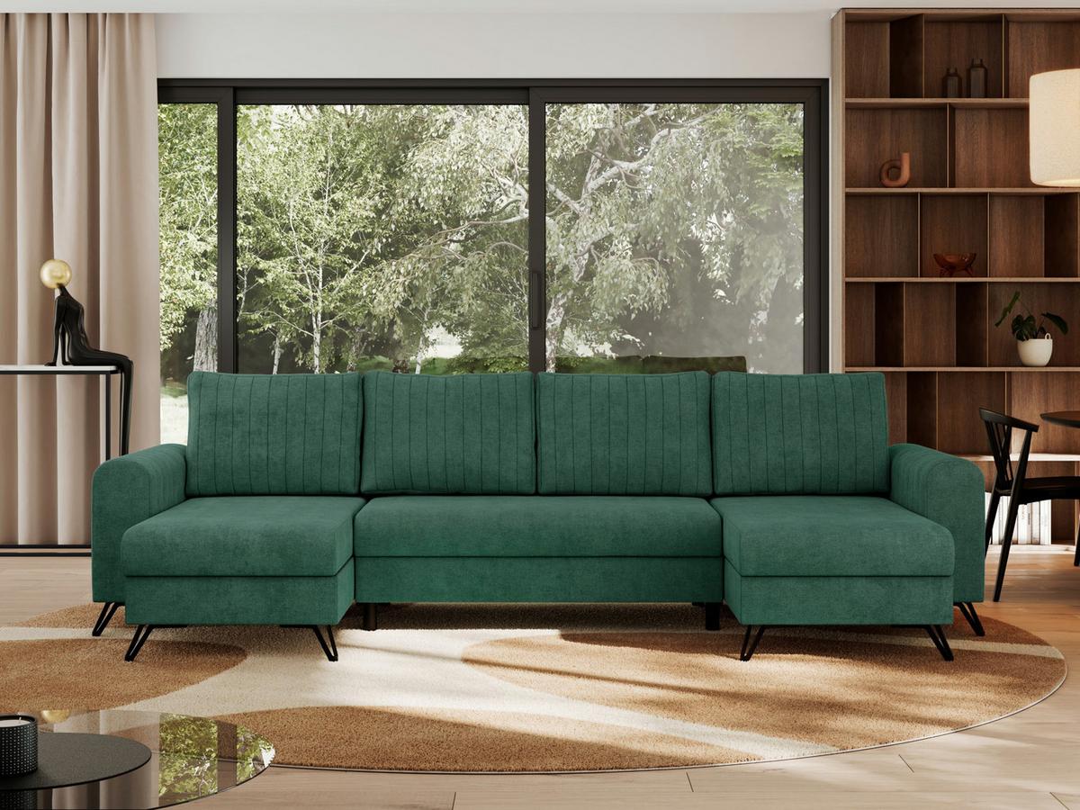 WOHNLANDSCHAFT AXEL U Struktur Grün - Schwarz/Grün, Textil/Metall (312/90/140cm) - MKS