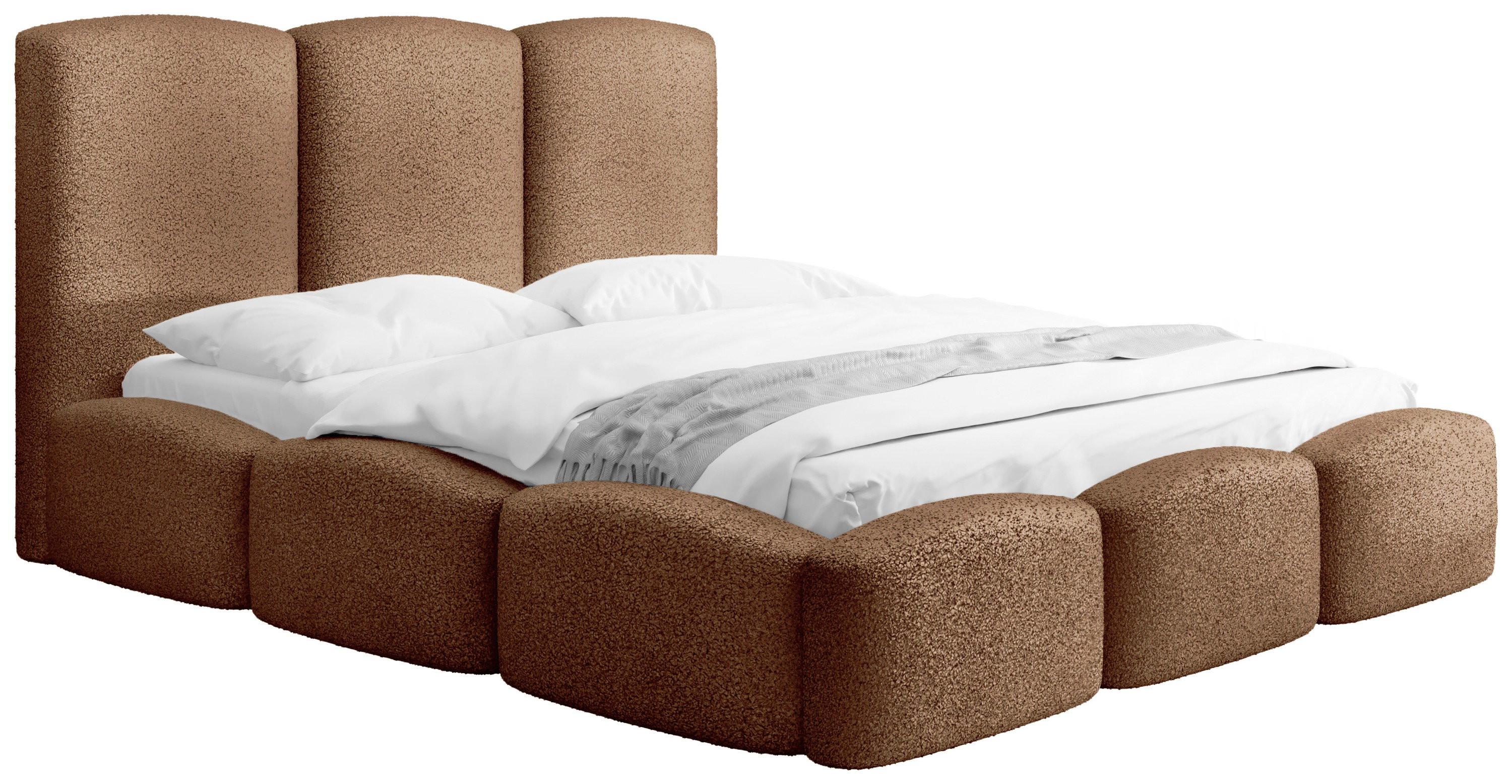 POLSTERBETT Harmony mit Bettkasten, Braun Boucle 120x200 cm - Beige/Birkefarben, Holzwerkstoff/Kunststoff (120/200cm) - WFL GROUP