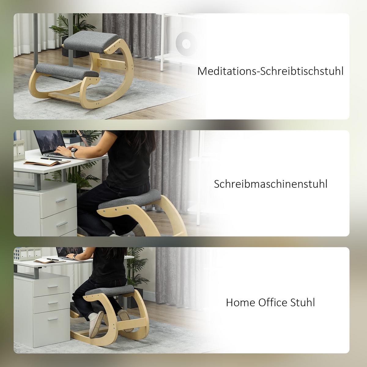 ERGONOMISCHER Kniehocker für Homeoffice, verbessert die Körperhaltung, Grau - Grau, Holz/Textil (85/55/55cm) - HOMCOM
