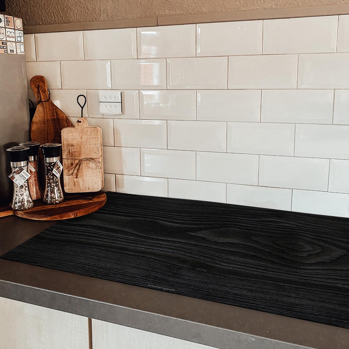 HERDABDECKPLATTE Schwarz - Holzoptik Ceranfeldabdeckung 90x52 cm - Schwarz, Kunststoff (90/52/0.2cm) - MuchoWow