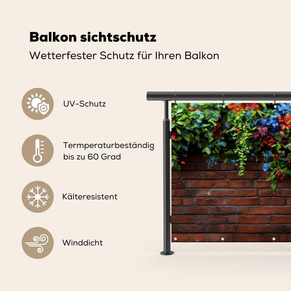 BALKON-SICHTSCHUTZ Blumen - Wand - Grün - Orange Witterungsbeständig 200x90 cm - Rotbraun, Kunststoff (200/90cm) - MuchoWow