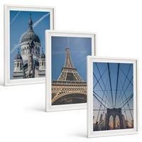 BILDER SET 3er Set - 40x60 cm Weißer Rahmen - Ansichten von Gebäuden aus Städten auf der ganzen Welt - Weiß, Kunststoff (40/60cm) - TULUP