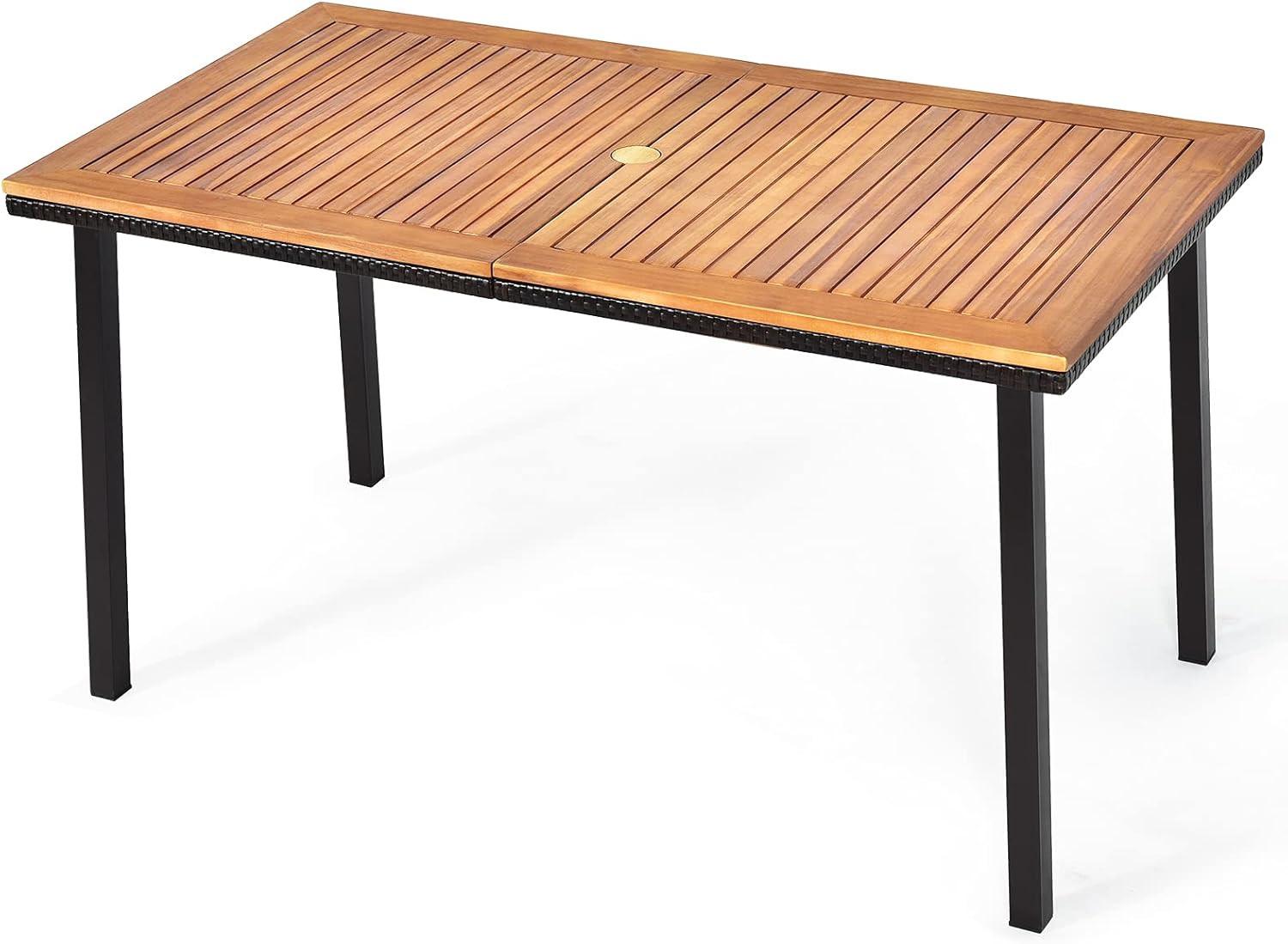 GARTENTISCH Esstisch mit Schirmloch Braun - Braun, Metall (75/140/76cm) - COSTWAY
