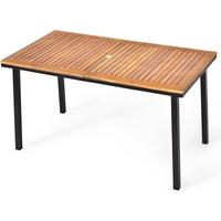 GARTENTISCH Esstisch mit Schirmloch Braun - Braun, Metall (75/140/76cm) - COSTWAY