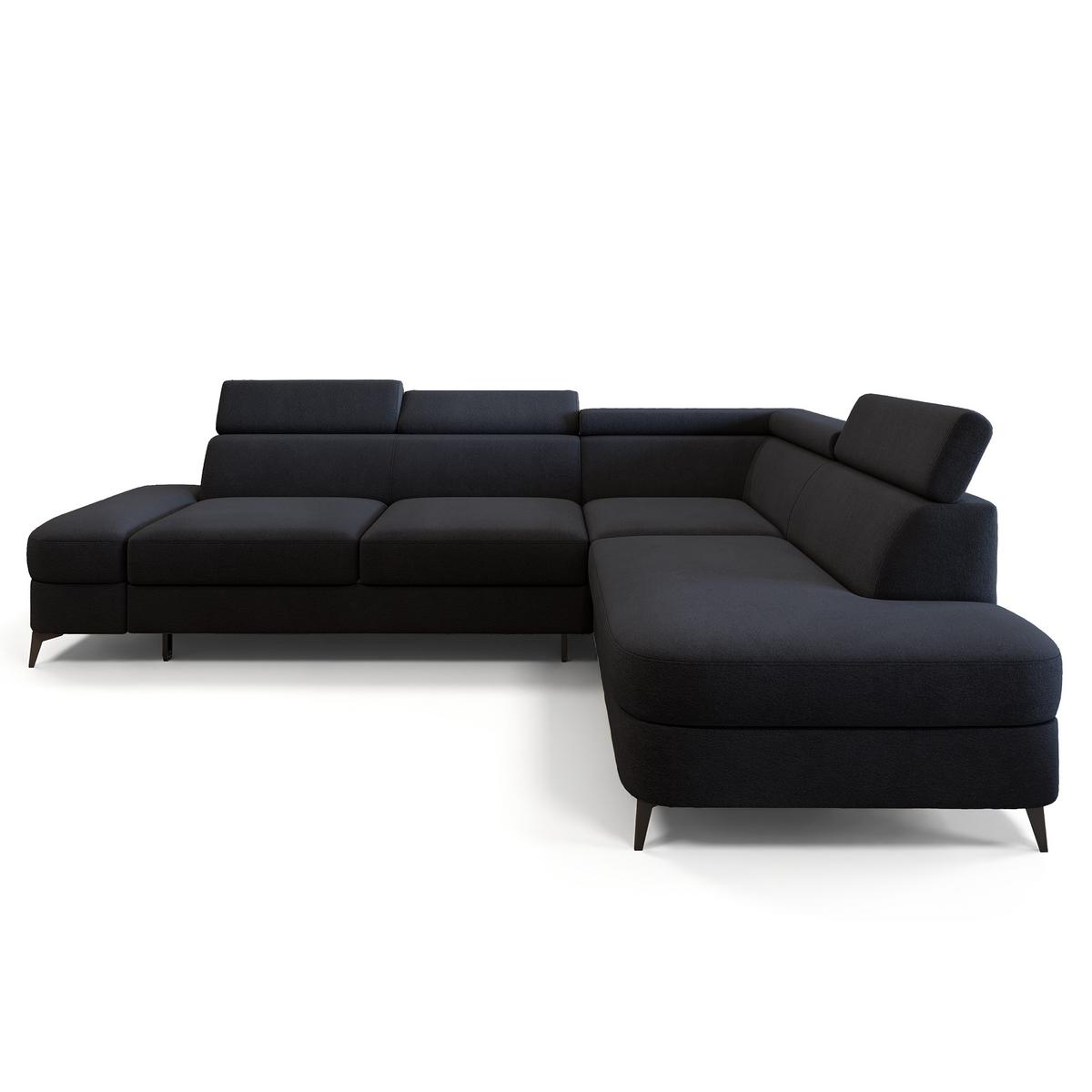 ECKSOFA AVISE MV R-S Schwarz Velours-Stoff mit Schlaffunktion - Schwarz, Holzwerkstoff/Textil (268/195cm) - MASSENO