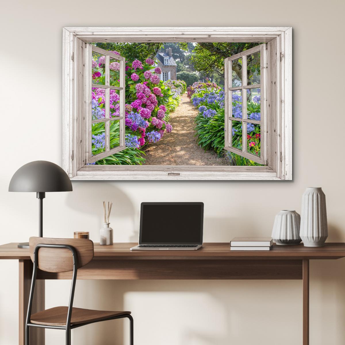 METALLBILD Hortensie - Durchsichtig - Blumen - Sommer - Lila - Weg Deko Groß 120x80 cm - Lila, Metall (120/80cm) - MuchoWow