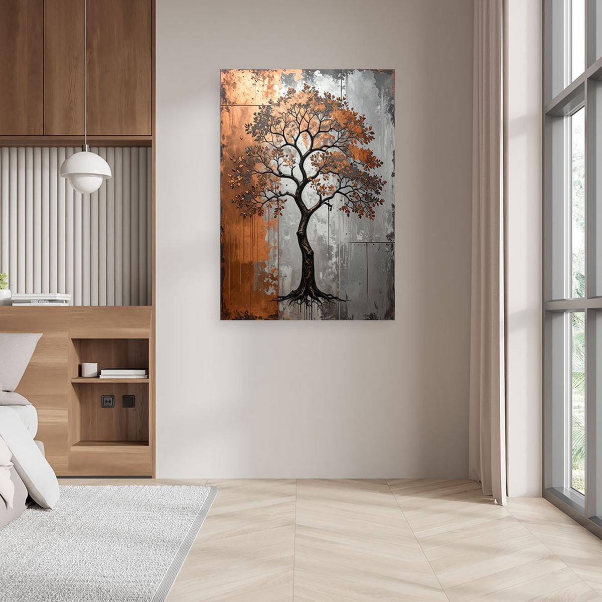LEINWANDBILDER, Grunge Baum kupferfarben grau - Braun, Textil (20/30cm) - Feeby