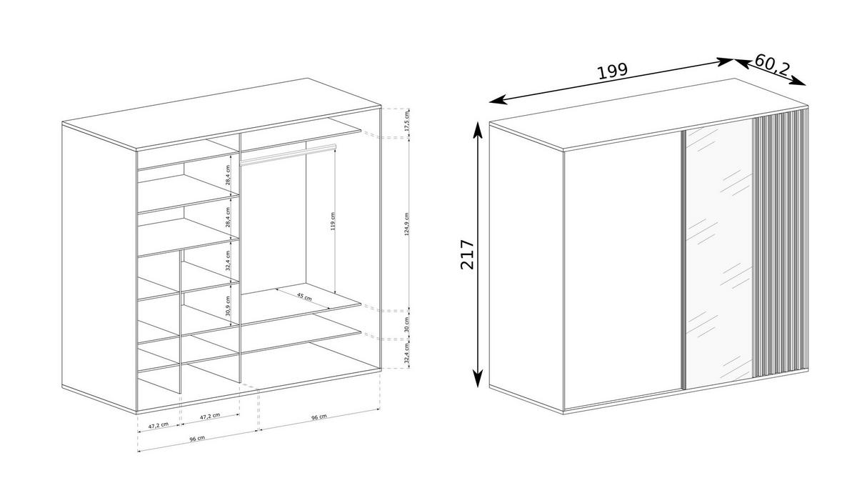 SCHWEBETÜRENSCHRANK ALMERIA 199/216/60,2 cm -türig mit Spiegel Eiche Artisan - Eiche Artisan, Holzwerkstoff (199/216/60.2cm) - MASSENO