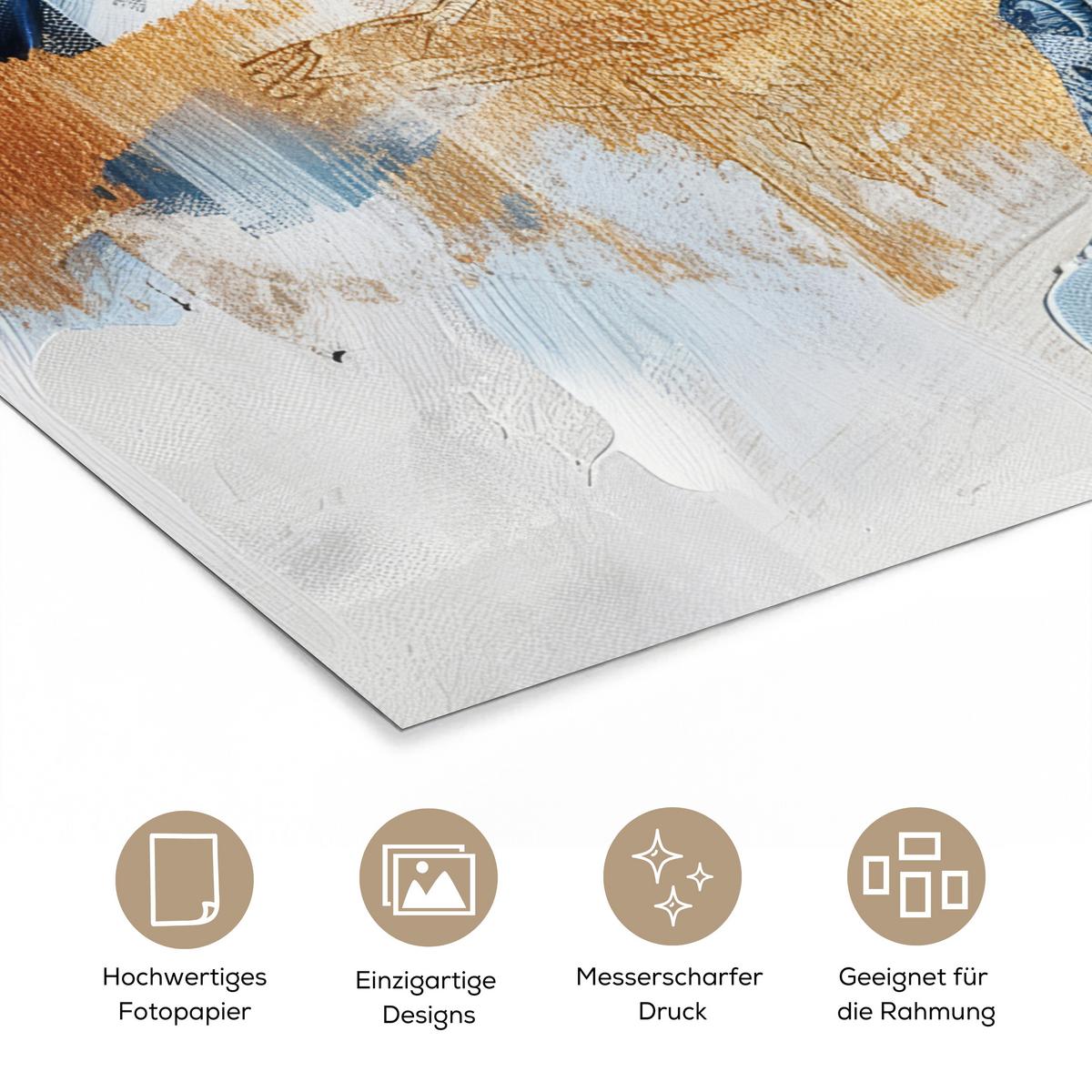 POSTER Gold - Blau - Aquarell - Kunst - Modern Wandbilder 30x40 cm - Hellblau, Papier (30/40/0.1cm) - MuchoWow