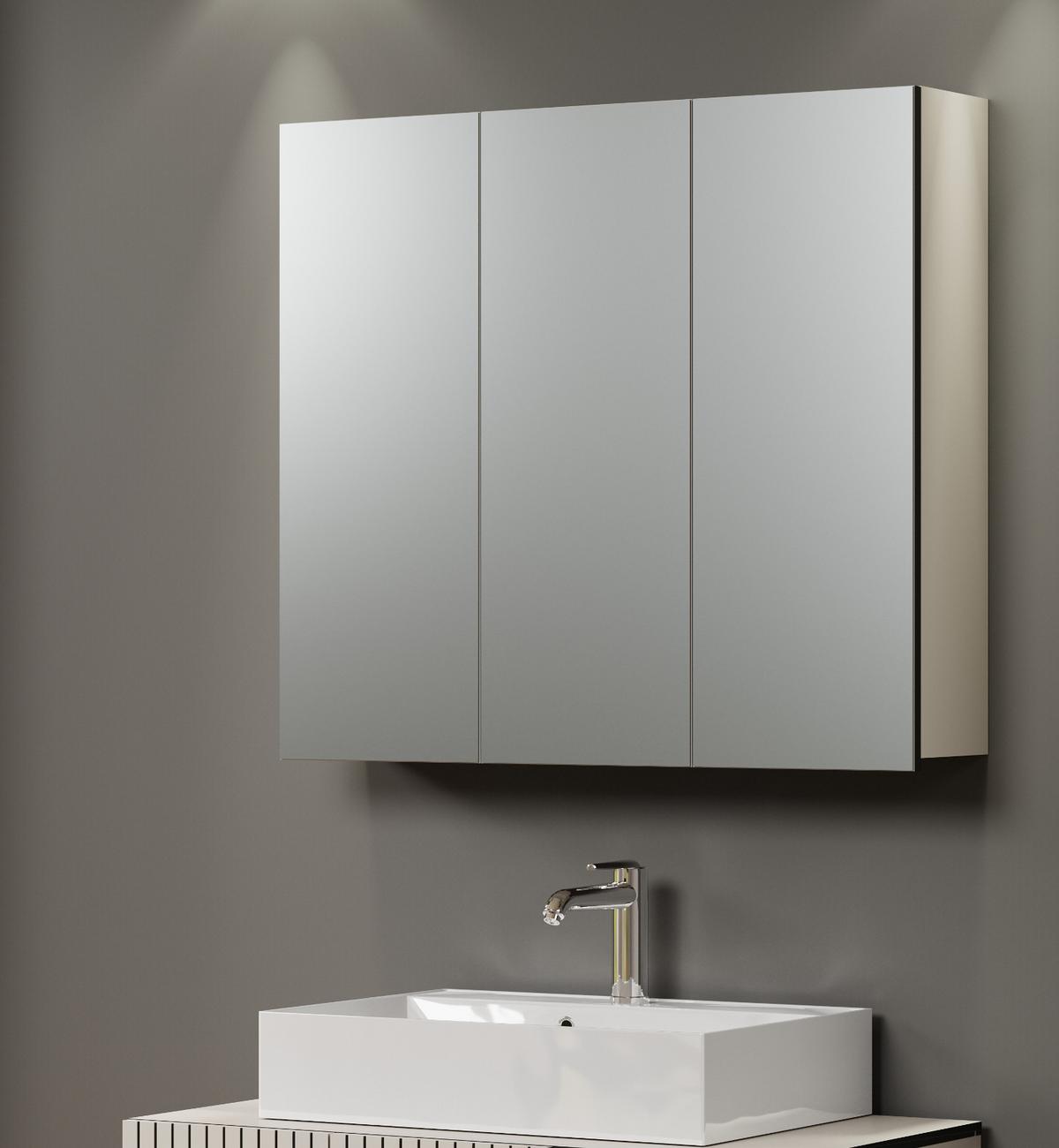 SPIEGELSCHRANK Kaschmir grau 90 cm, Badschrank 3-türig - Klar/Grau, Glas/Holzwerkstoff (90/80/20cm) - Top.Furn