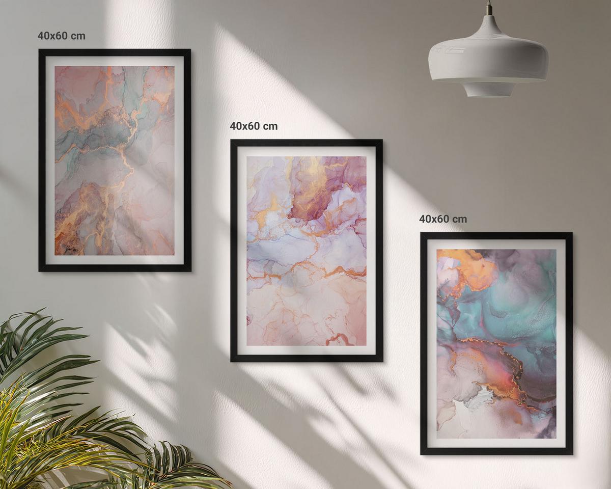 BILDER SET 3er Set - 40x60 cm Schwarzer Rahmen - Abstrakte Pastellmuster - Schwarz, Kunststoff (40/60cm) - TULUP