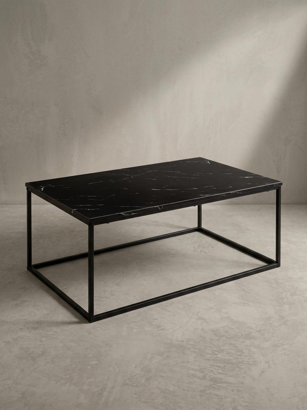 COUCHTISCH mit Marmor-Optik, Metallbeine, rechteckig, Serie MARBRIX, Schwarz 100x60x40 cm - Schwarz, Holz/Metall (60/100/40cm) - KADIMA DESIGN