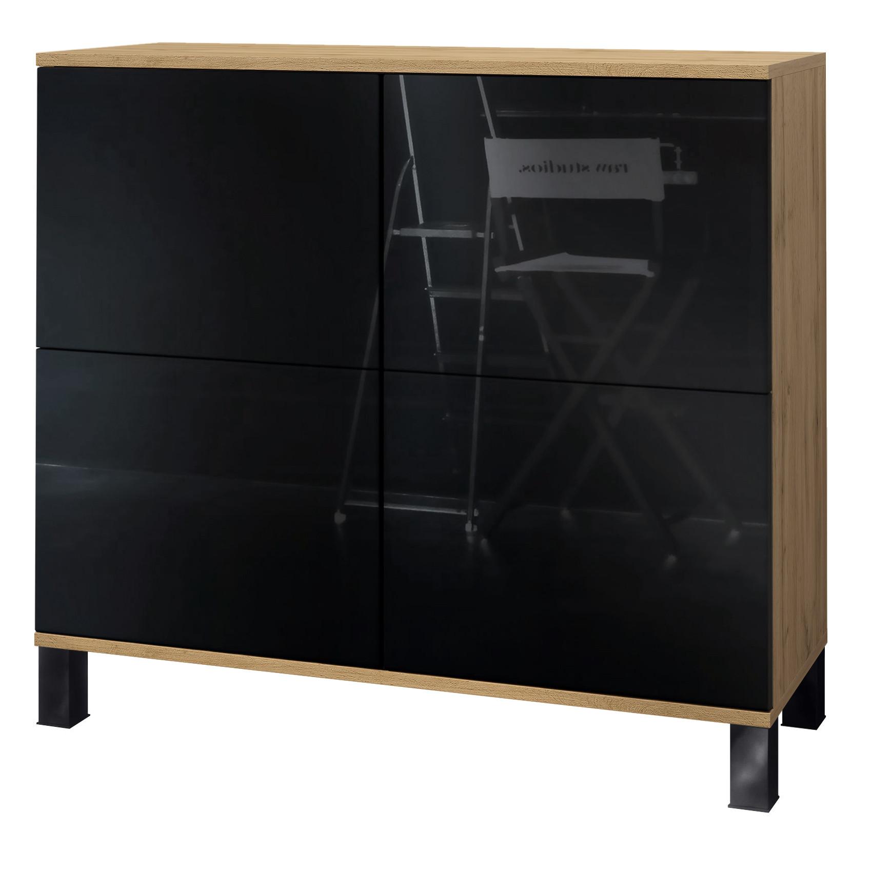 KOMMODE Rova Schwarz Hochglanz - Schwarz Hochglanz, Holzwerkstoff (92.5/84.5/35cm) - Vladon