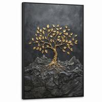 LEINWAND Bilder mit Rahmen - Blätter - Gold - Baum - Fels - 80x120 - Schwarz, Textil (80/120cm) - MuchoWow