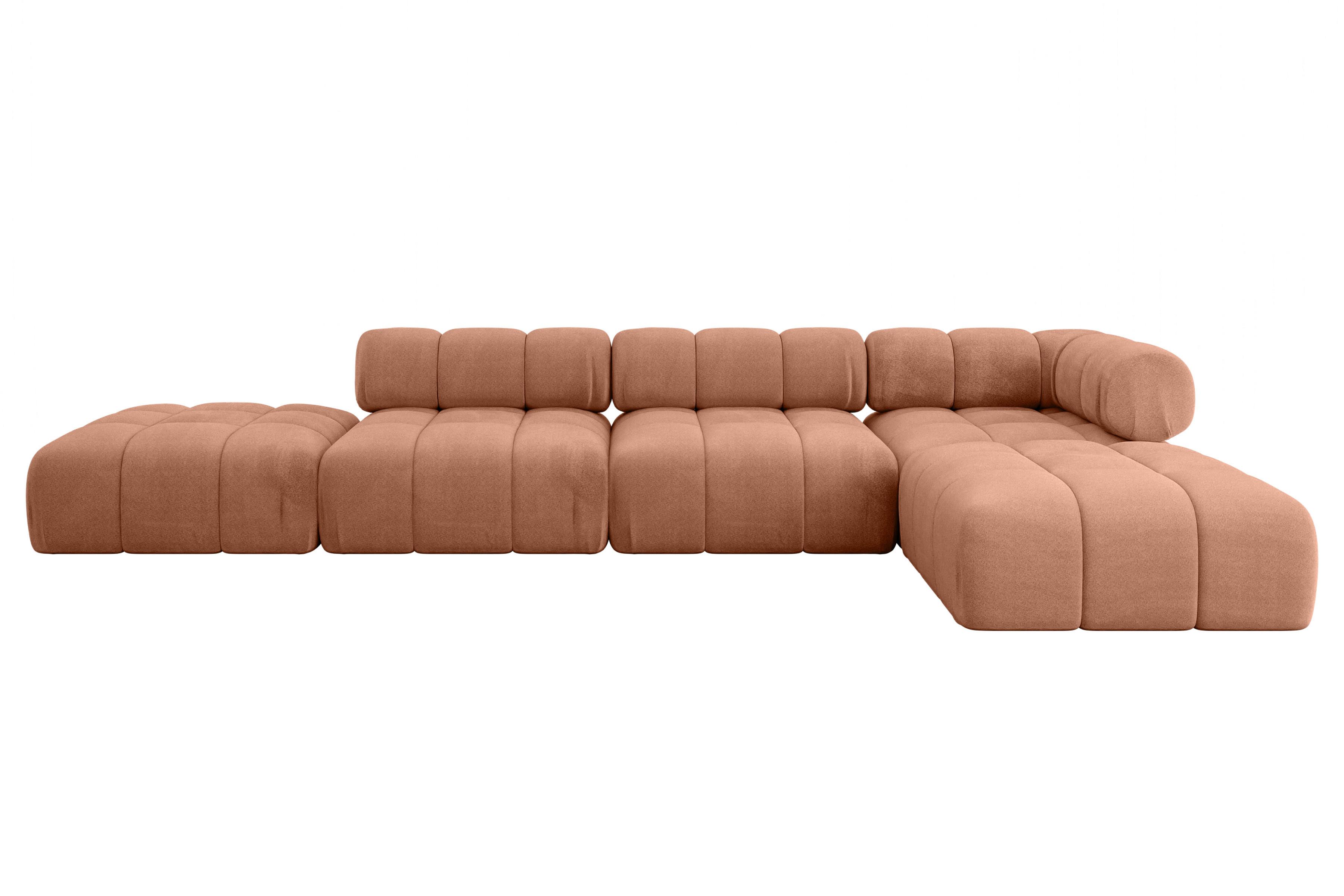 ECKSOFA modulares Sofa Kerru-L2 - 380x190x70 cm Apricot Velours - Koralle, Holzwerkstoff/Textil (380/190cm) - ALTDECOR