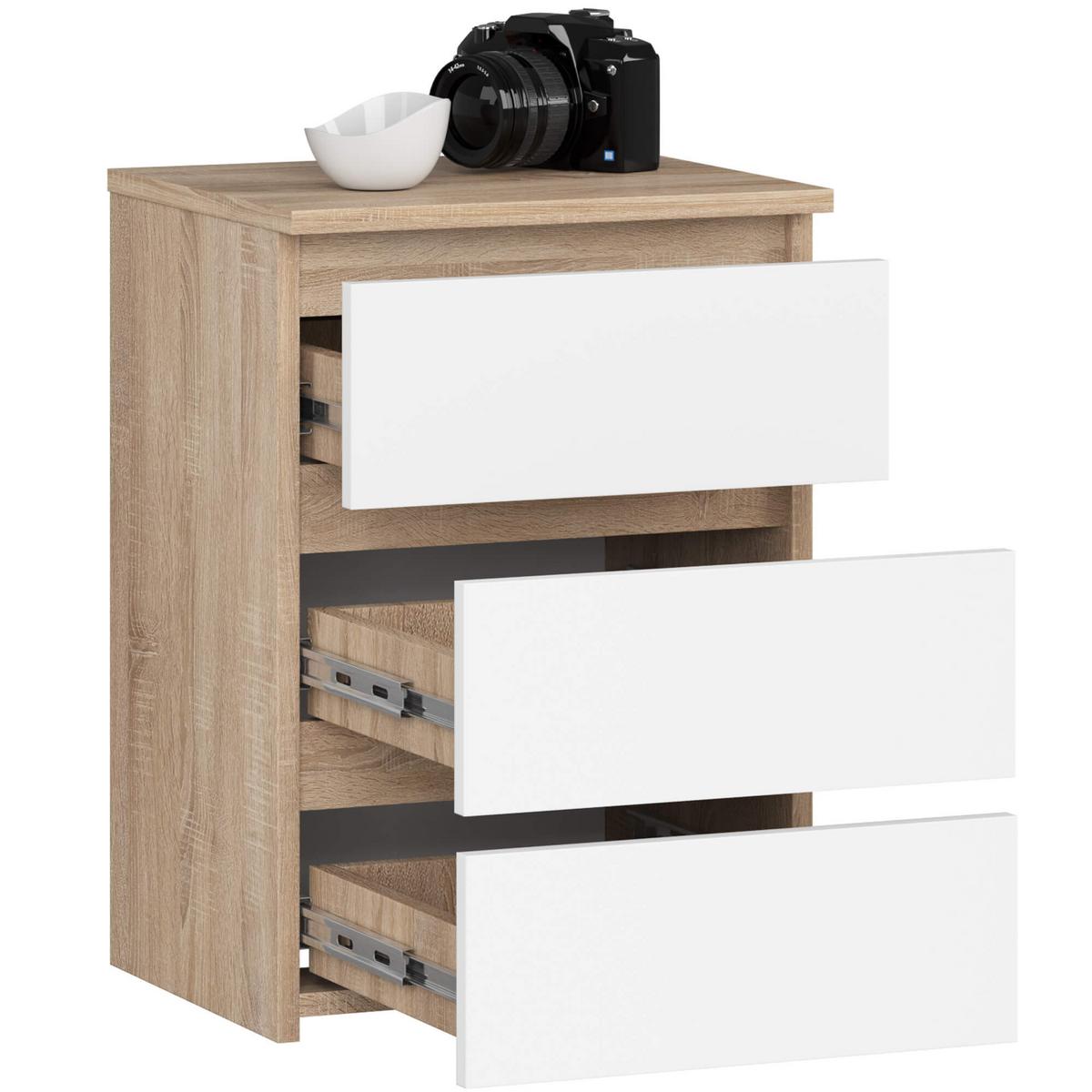 KOMMODE Eiche Sonoma, Weiß 57/40/35 - Weiß, Holzwerkstoff (40/57/35cm) - RAUMHIRSCH FURNITURE