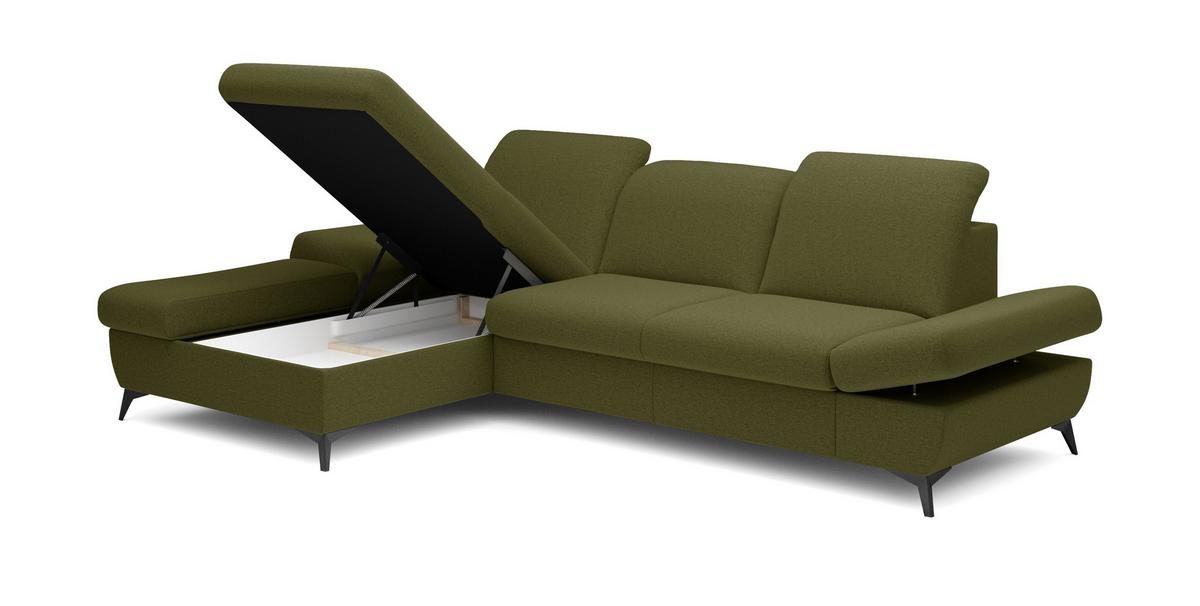 ECKSOFA FELICE L-S Grün Geflochtener Stoff mit Schlaffunktion - Olivgrün, Holz (284/166cm) - MASSENO