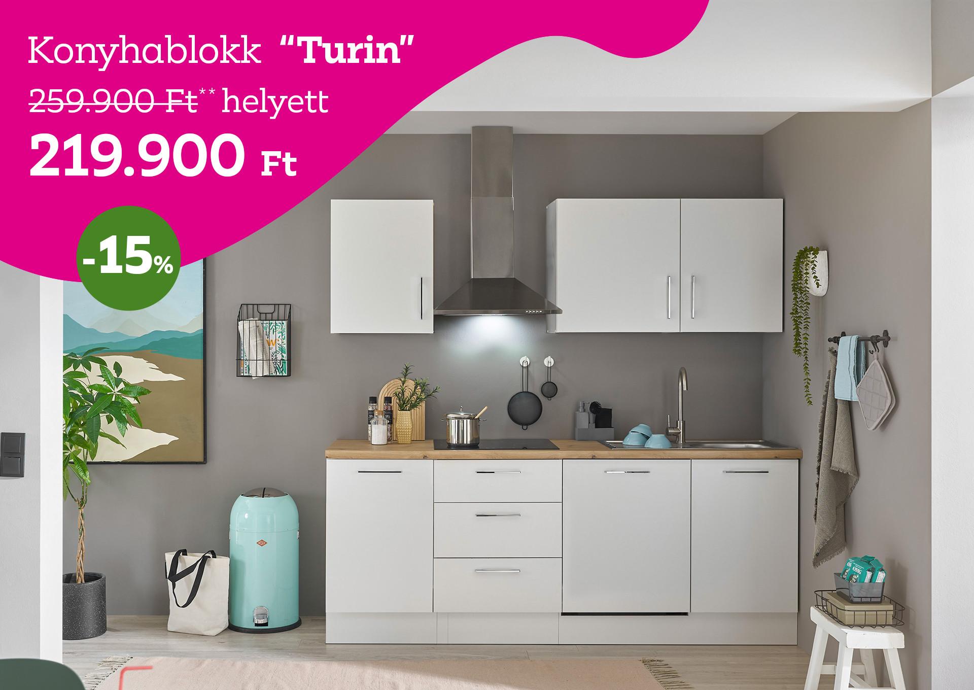 konyhablokk Turin 259900 Forint helyett 219900 Forint, kedvezmény mértéke 15%