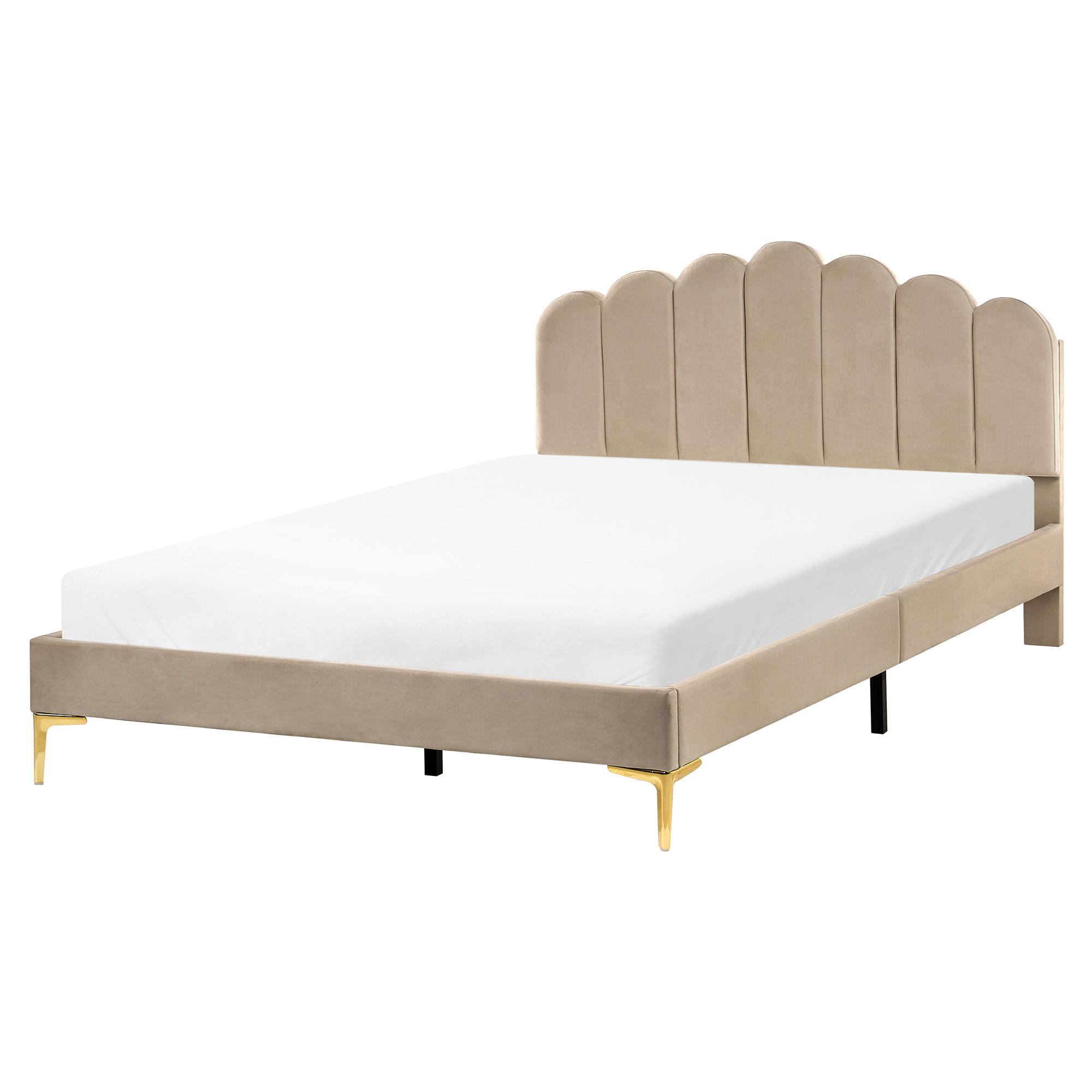 BETT mit Lattenrost 160/200 cm Samtstoff Taupe Sauvian - Taupe, Textil (160/200cm) - Beliani