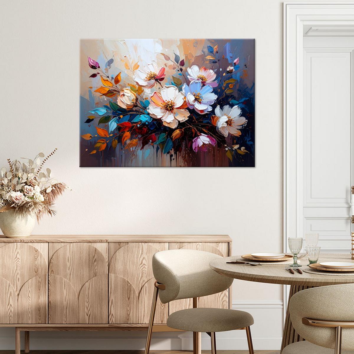 LEINWANDBILD Blumenstrauß Bunte Abstraktion 100x70cm - Multicolor, Textil (100/70cm) - Feeby