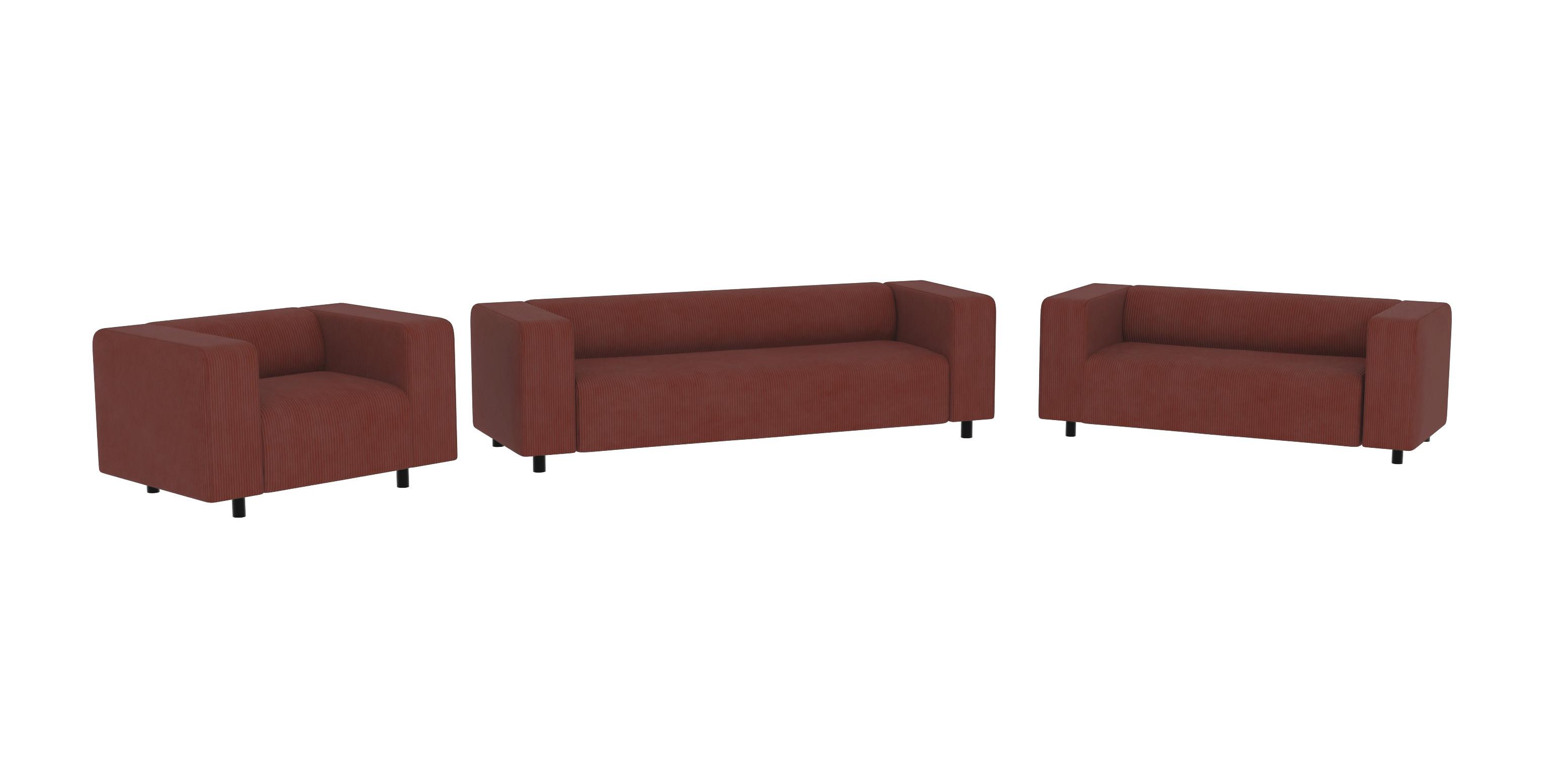 SITZGARNITUR 3+2+1 Tove Terrakotta Cord - Terracotta/Schwarz, Holz/Kunststoff (175/65/80cm) - S-Style Möbel