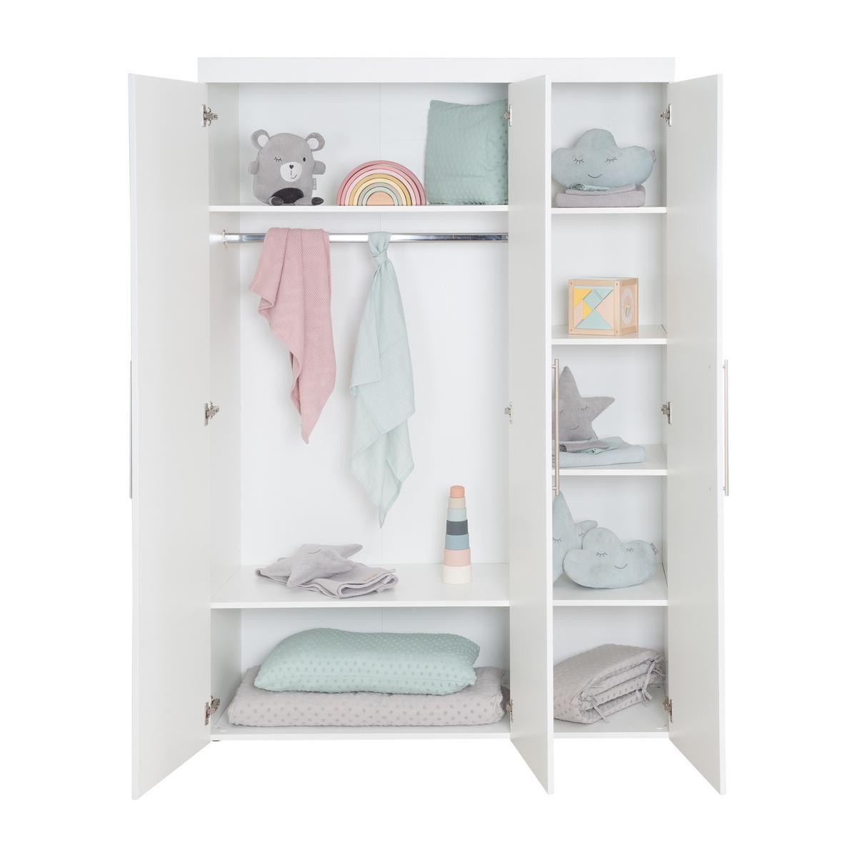 KLEIDERSCHRANK Kimi - Silberfarben/Weiß, Holzwerkstoff/Metall (138/195/52.5cm) - Roba