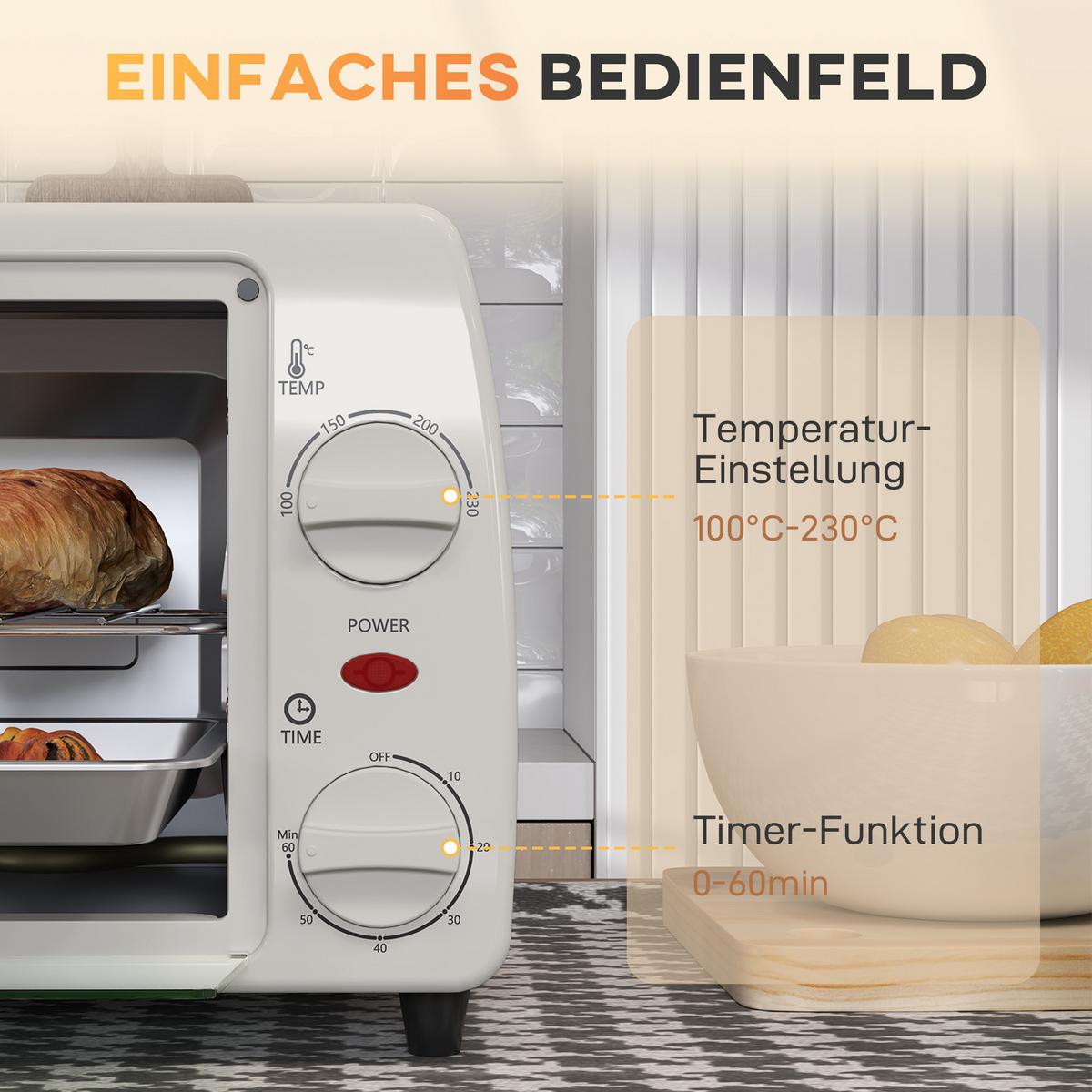 MINIBACKOFEN Metall Hartglas Cremeweiß - Creme, Metall (36.5/26/22cm) - HOMCOM