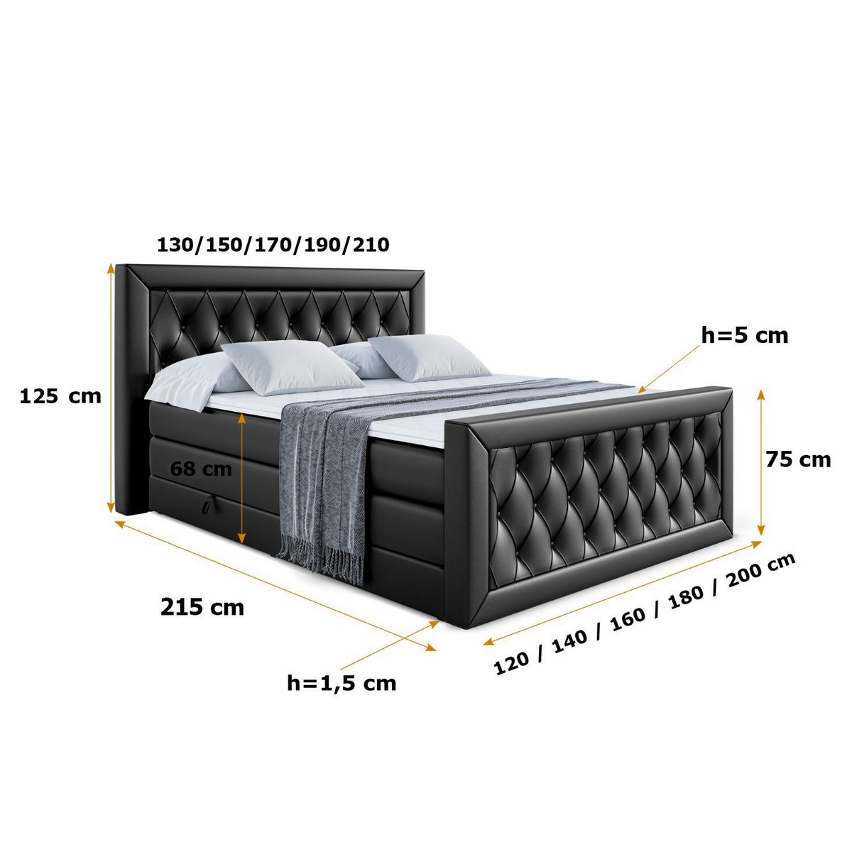 BOXSPRINGBETT NOEL-Z KING - 140 x 200 - H3/H4 - Schwarz Hochglanz - Schwarz Hochglanz, Holzwerkstoff (140/200cm) - ALTDECOR