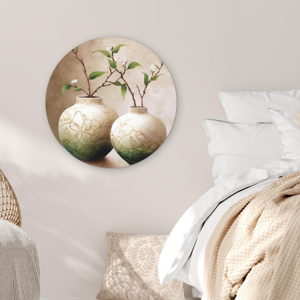 WANDBILD Blumen - Vase - Weiß - Botanisch - Beige Wanddeko Schlafzimmer 60x60 cm - Ecru, Kunststoff (60/60cm) - MuchoWow