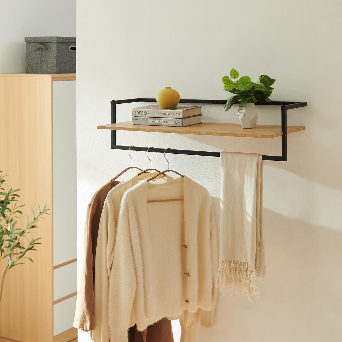 WANDGARDEROBE Evje - Eichefarben/Schwarz, Holzwerkstoff/Metall (30/20/80cm) - [en.casa]