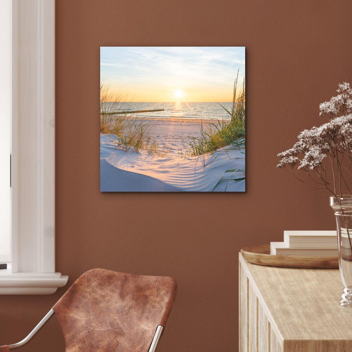 METALLBILD Strand - Sonne - Düne - Gras - Sand - Horizont 50x50 cm - Hellblau, Metall (50/50cm) - MuchoWow