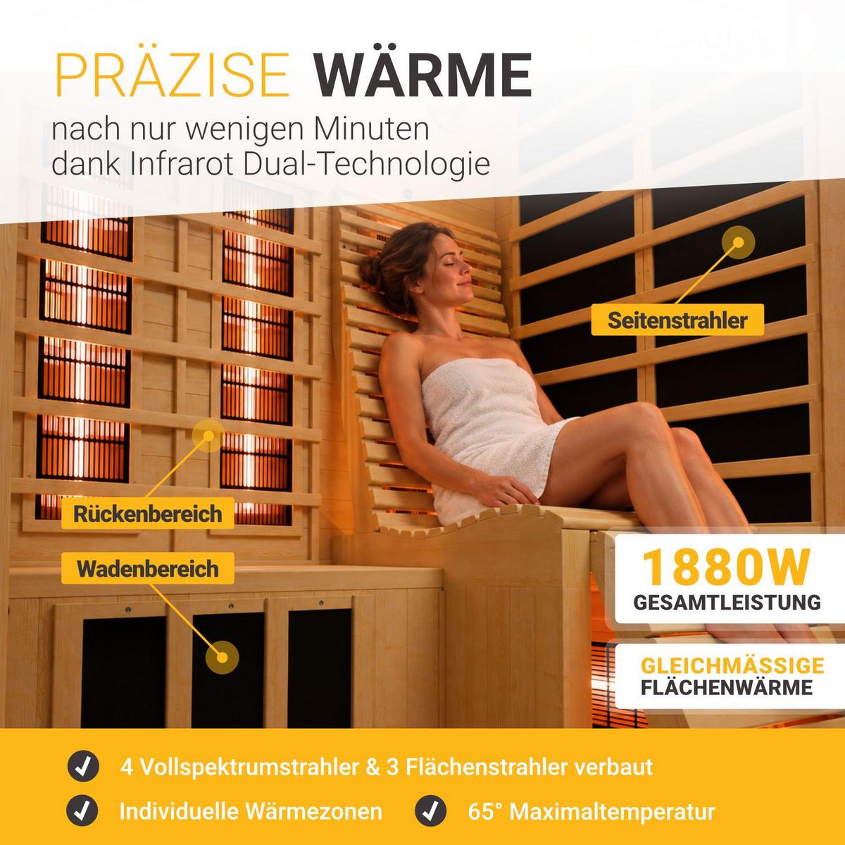 INFRAROTKABINE Aalborg mit Dual Technologie & Hemlockholz - Naturfarben, Holz (120/190/120cm) - Artsauna