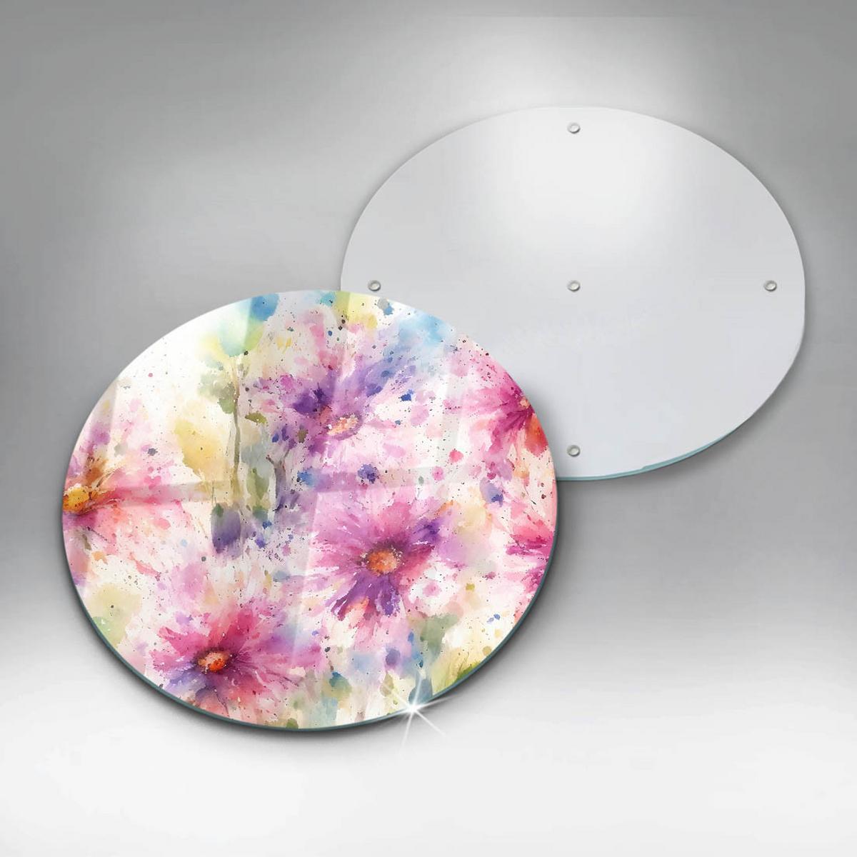 GLASPLATTE Ø 30 cm Gemalte Blumen - Lila, Glas (30/30cm) - Wallfluent