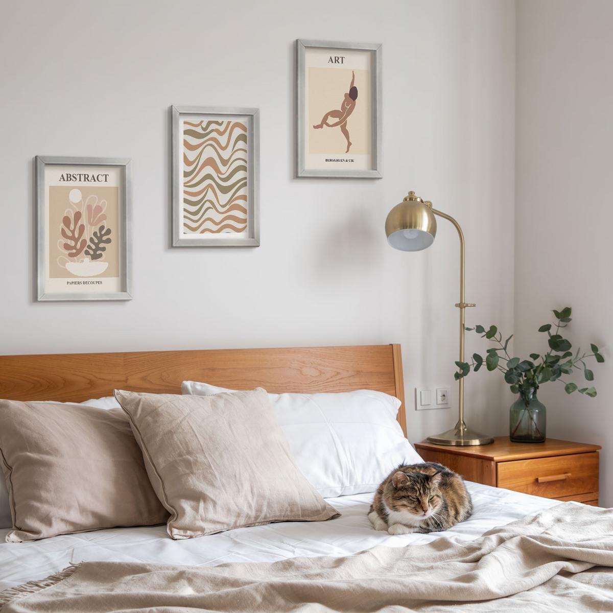 BILDER SET 3er Set - 20x30 cm Silberner Rahmen - Matisse Boho abstrakte Muster - Silberfarben, Kunststoff (20/30cm) - TULUP
