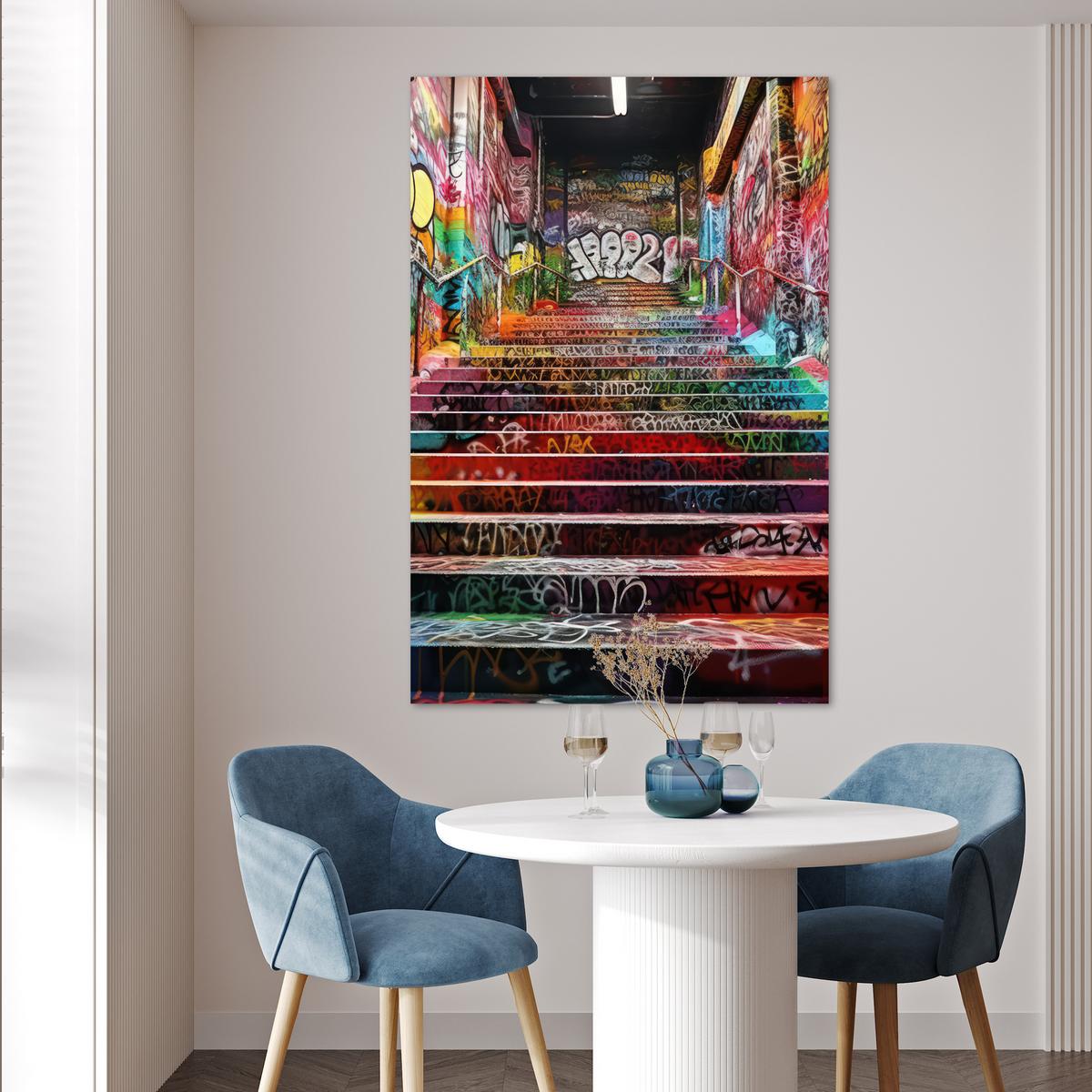 POSTER Treppe - Graffiti - Farben - Kunst Wandbild Schlafzimmer 80x120 cm - Multicolor, Papier (80/120/0.1cm) - MuchoWow
