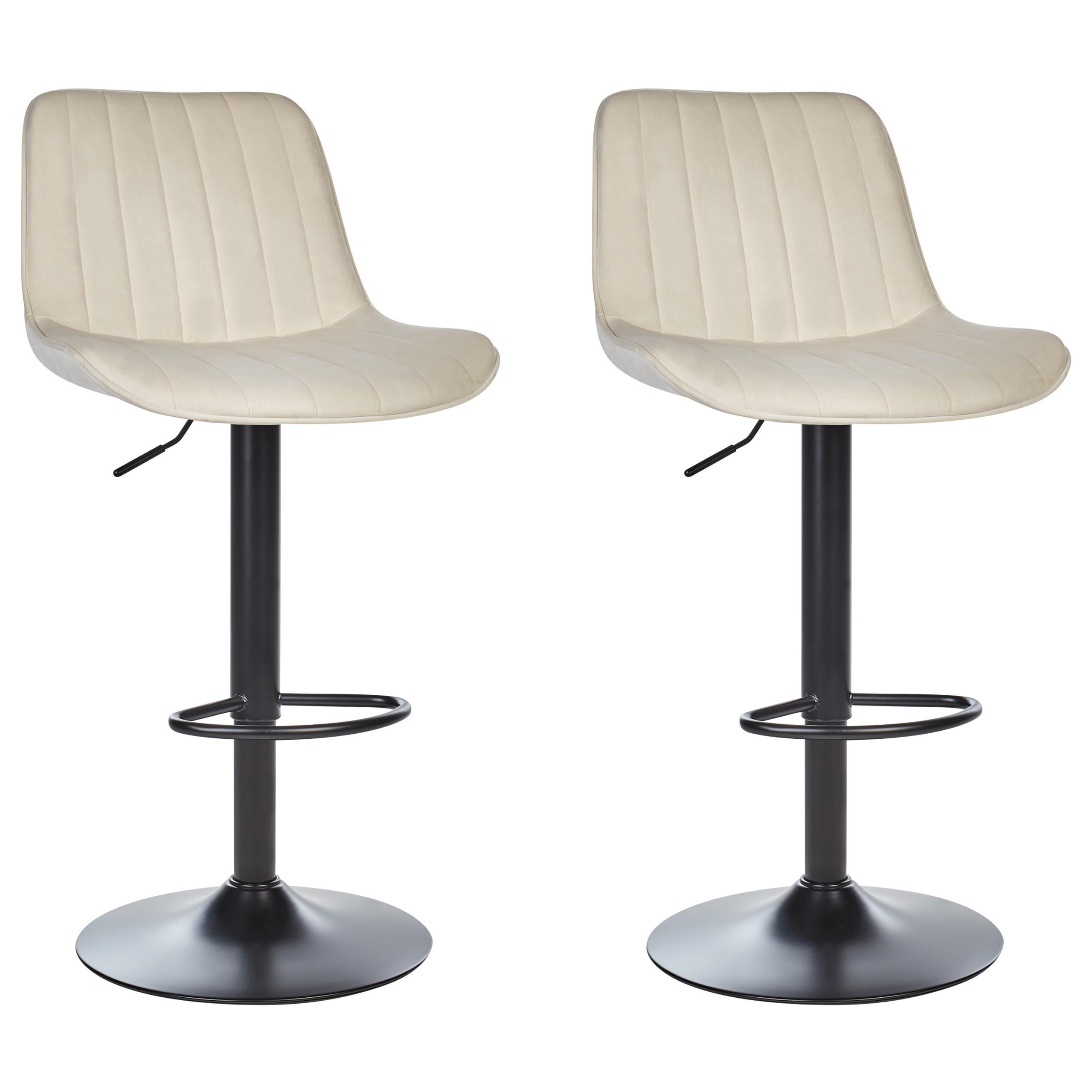 DREHHOCKER 2er-Set Samtstoff Helles Beige Dubrovnik - Beige/Schwarz, Textil (51/88/54cm) - Beliani