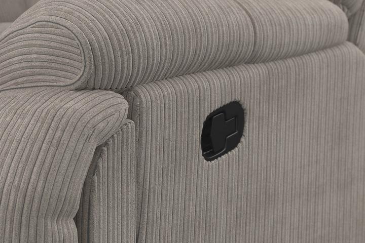 Relaxsessel hellgrau Detail mit seitlicher manueller Relaxfunktion
