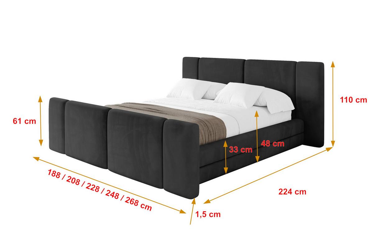 POLSTERBETT mit Bettkasten, Fußteil und Lattenrost, Bett mit Matratze H3/H4 - TEVO-Z 140x200 Schwarz - Schwarz, Holzwerkstoff/Textil (140/200cm) - ALTDECOR