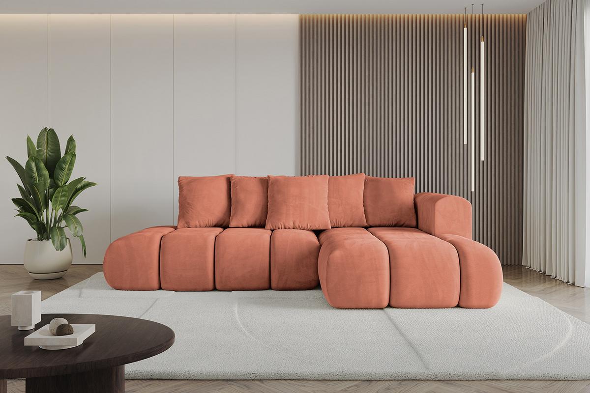 ECKSOFA Ottomane Rechts CLOUD-L-v1 280x185x90 Apricot Velours - Koralle, Holzwerkstoff/Kunststoff (185/280cm) - ALTDECOR