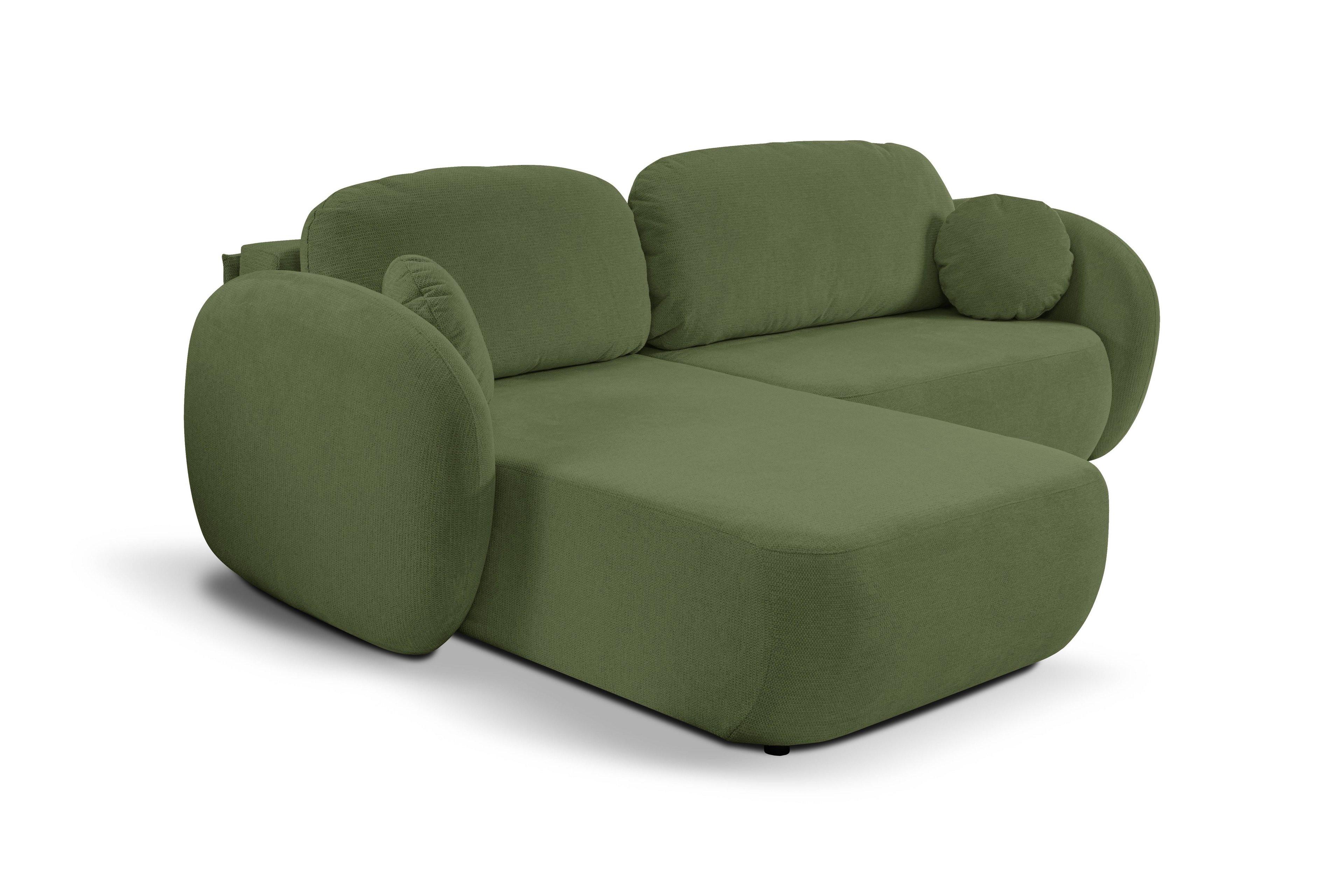 ECKSOFA AMICO L-S Olivgrün Geflochtener Stoff mit Schlaffunktion - Olivgrün, Holz (248/174cm) - MASSENO