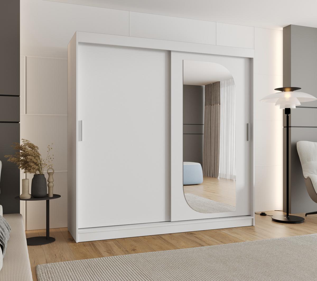 SCHIEBETÜRENSCHRANK mit Spiegel LUCY 200/200/62 2-türig - Silberfarben/Weiß, Holz (200/200/62cm) - MÖBEL KRYSPOL