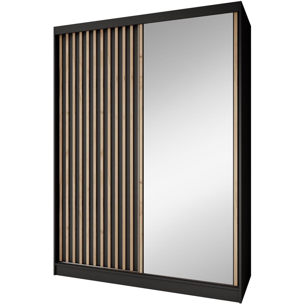 SCHWEBETÜRENSCHRANK Donatello mit 2 Türen. 160 cm, Schwarz+eiche Artisan - Schwarz/Eiche Artisan, Holzwerkstoff (160/205/60cm) - Beautysofa