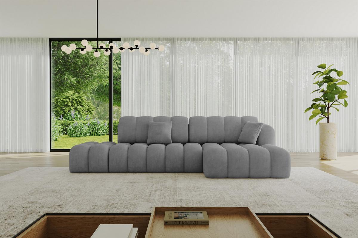 ECKSOFA mit Schlaffunktion Ottomane RECHTS OLEA-L2 321x164x75 Grau Velours - Anthrazit/Schwarz, Holzwerkstoff/Kunststoff (164/321cm) - ALTDECOR